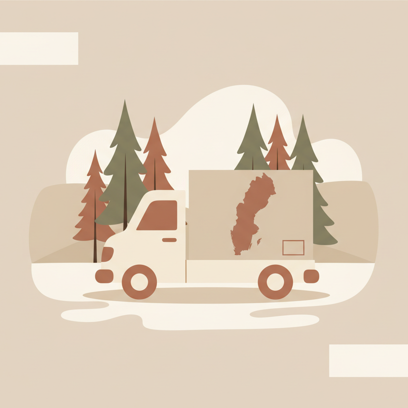 generera en bild som förklara att vi fraktar från värmland lokalt och som matchar vår sacandi beige stil