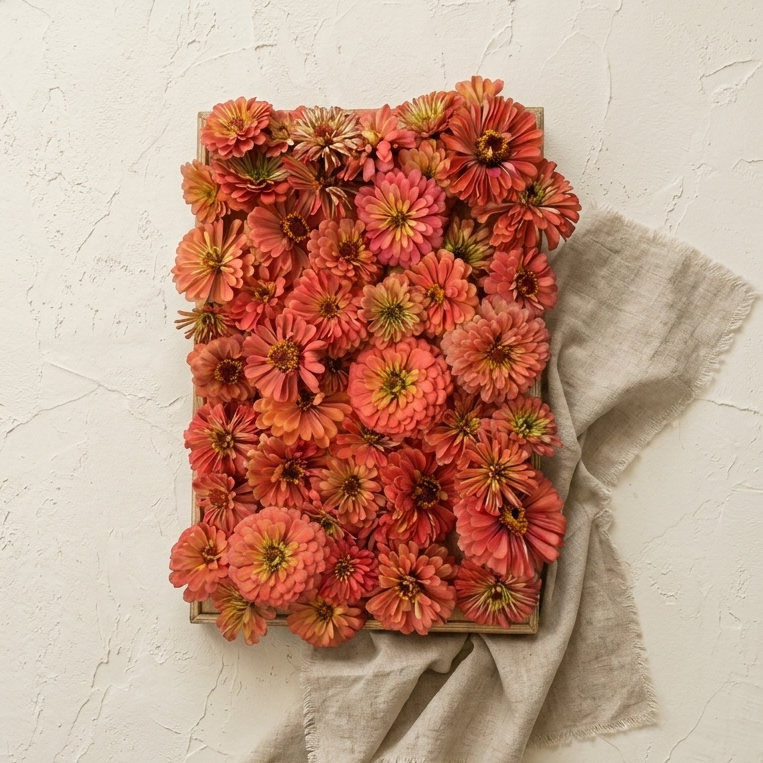 Zinnia 'Salmon Queen' frö – varm laxrosa, fokusblomma för snittodling | Snittblomsfolk